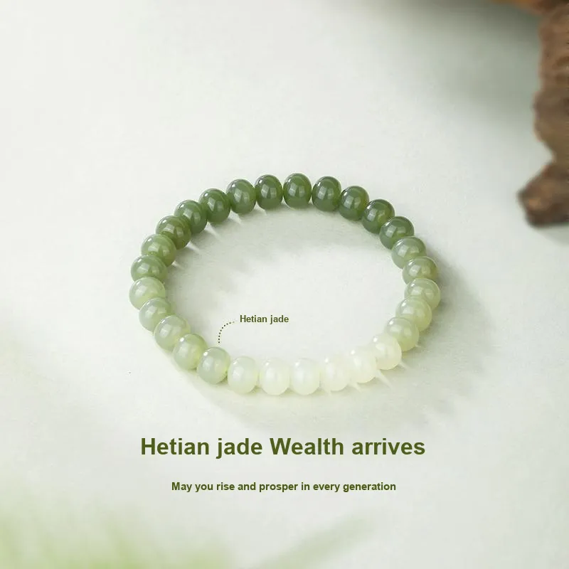 JINLIUFUJIXIANG Hetian Jade Bracelets Pale Greenish White Jade Unisex-2