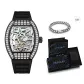 Black Case White Dial Silicone Strap[Comes with Cuban Bracelet]