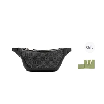 VANESSA HOGAN Monogram Cow Leather Shoulder Bags Sling Bags Medium Size Men's Black
