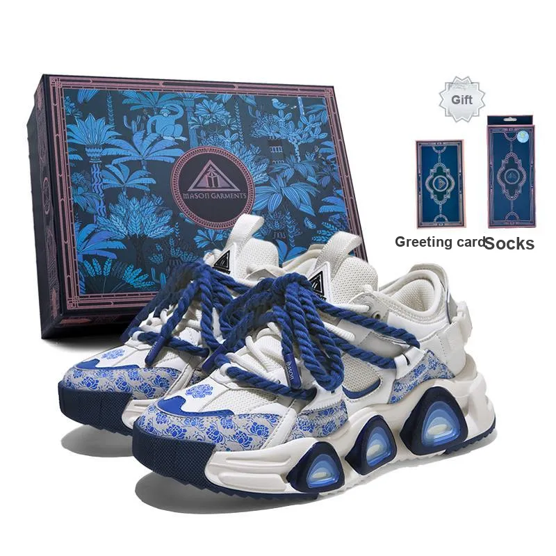 Masongarments Storm 1 Height Increasing Wear-Resistant Low-Top Chunky Sneakers Unisex Blue And White Porcelain-0