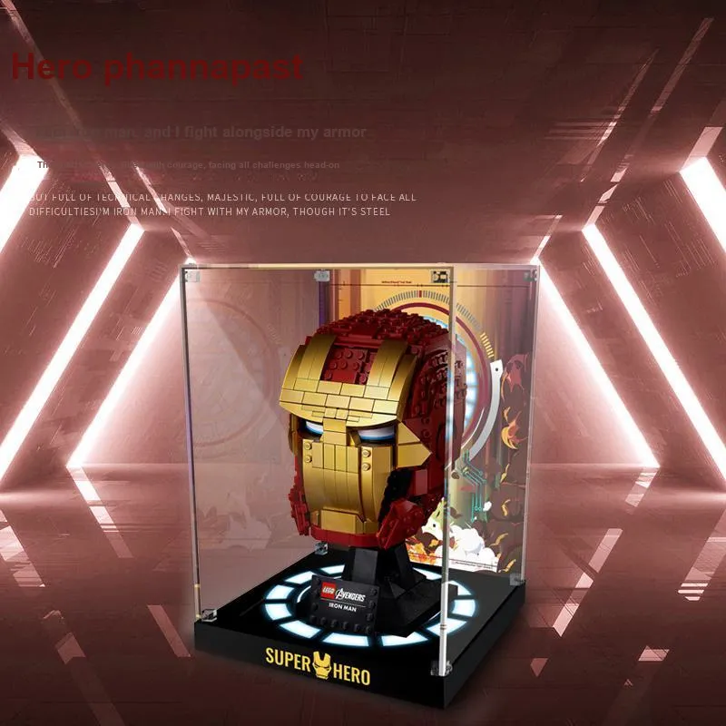 LIGHT YOUR BRICKS Lei Ba Yi Compatibility Building Block 76165 Iron Man Helmet Display Case Model Accessories-6