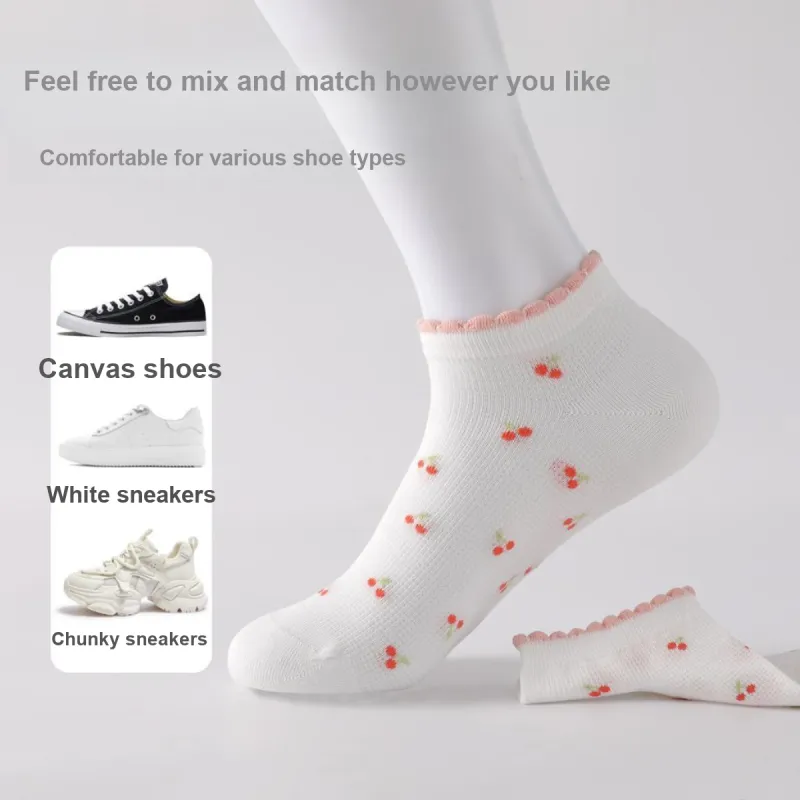 H YXIANG Ankle Socks Women's 5 Pack Pink White Mix-4