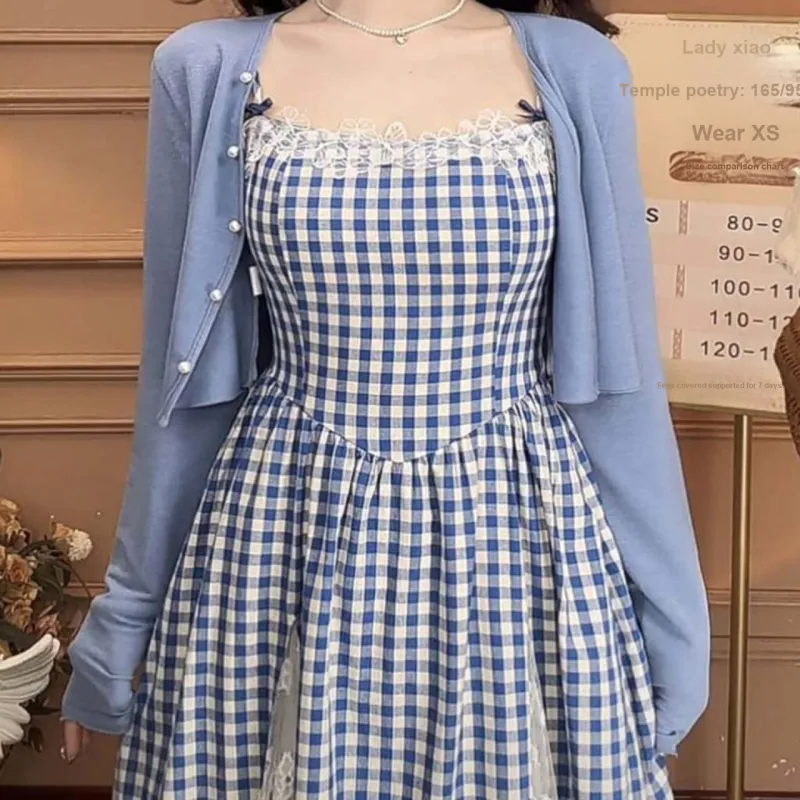 TURN UP Slip Dress Women's Blue Plaid-5