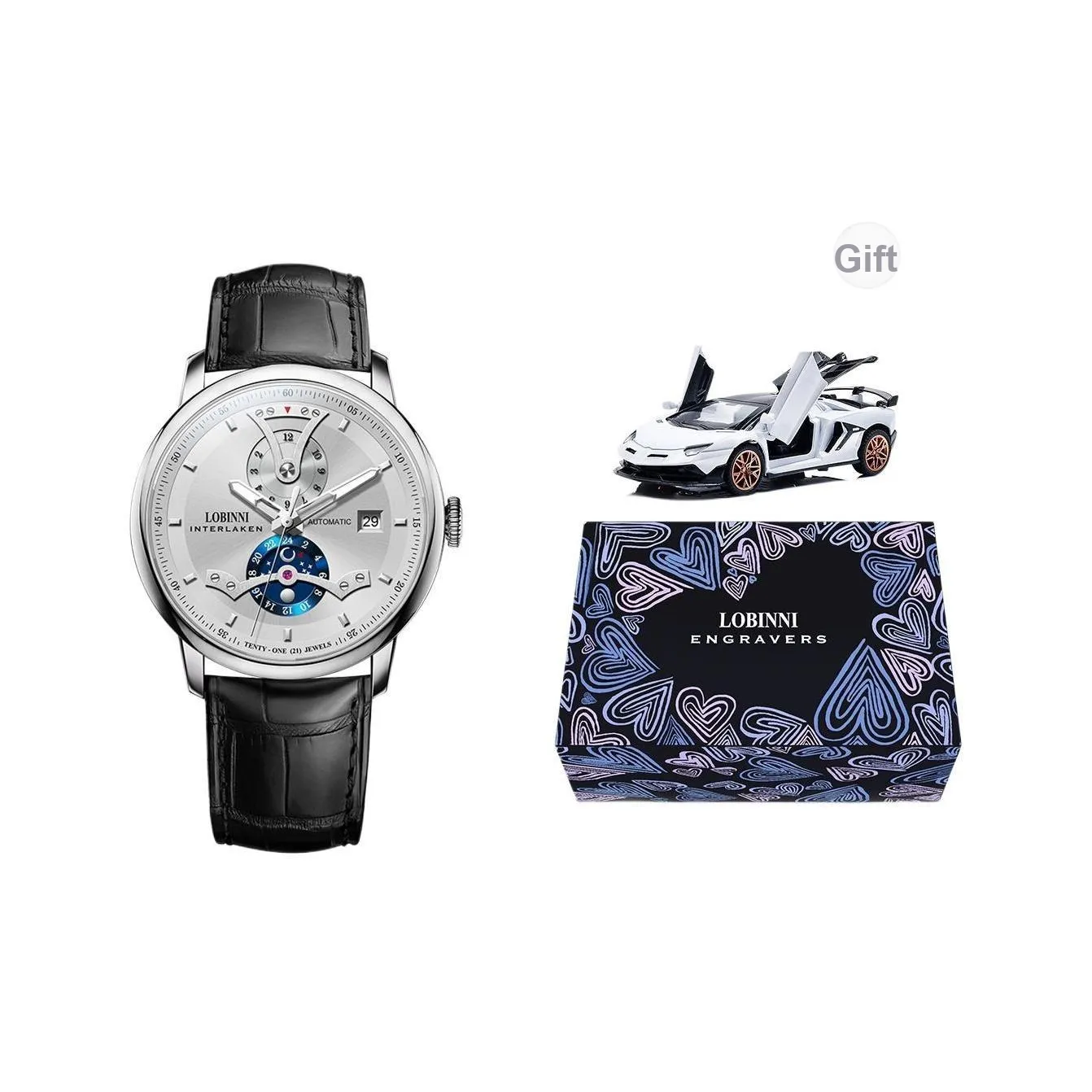 LOBINNI L Минималистский стиль Мода Повседневные Часы Автоматический Механический Механизм Ремешок из Натуральной Кожи