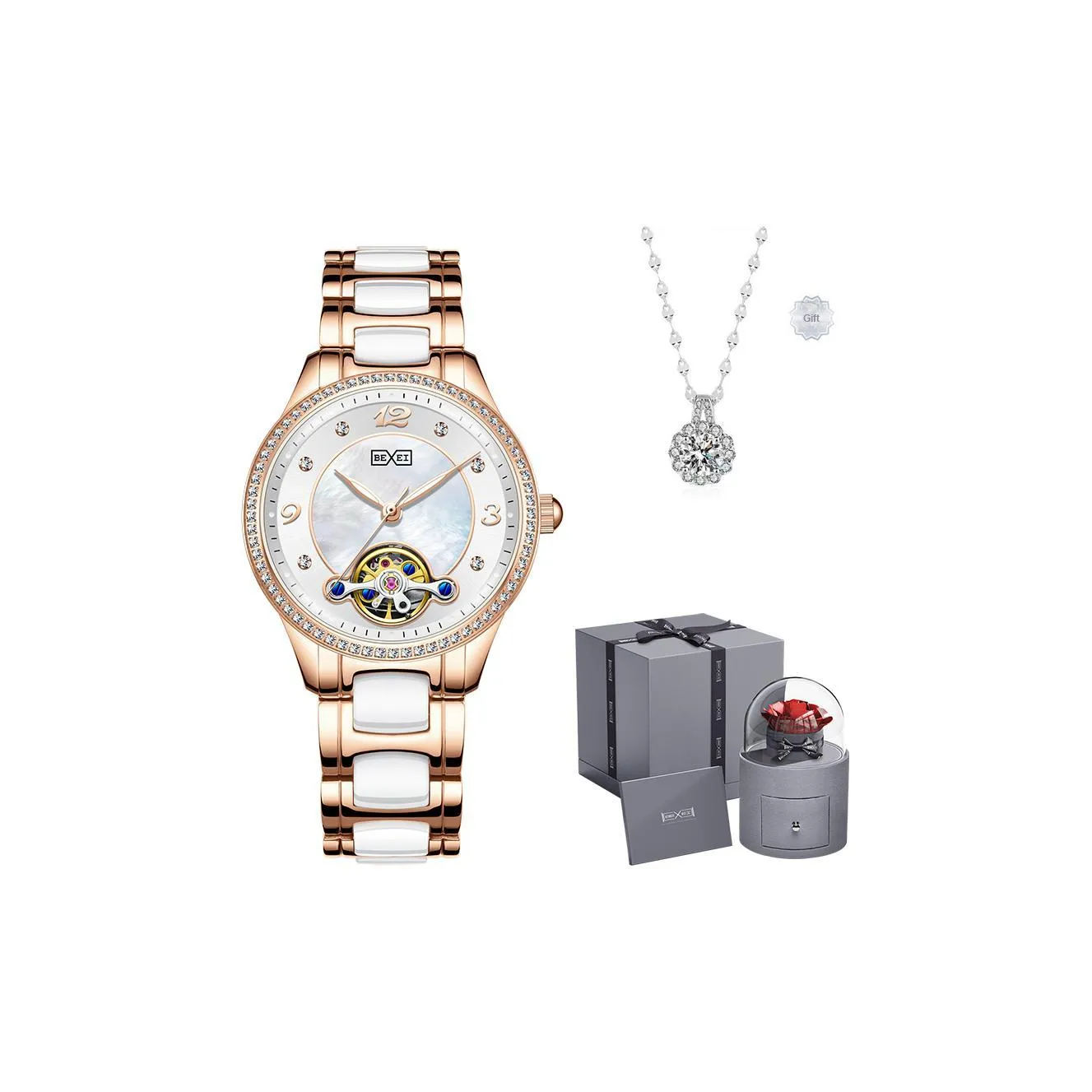 BEXEI Phantom Collection Механический механизм Керамика Ремешок Часы Женские Жемчужная раковина Циферблат