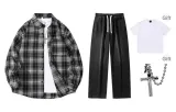 Black Shirt+Black Jeans (Comes with Short-Sleeved Shirt+Box Necklace)