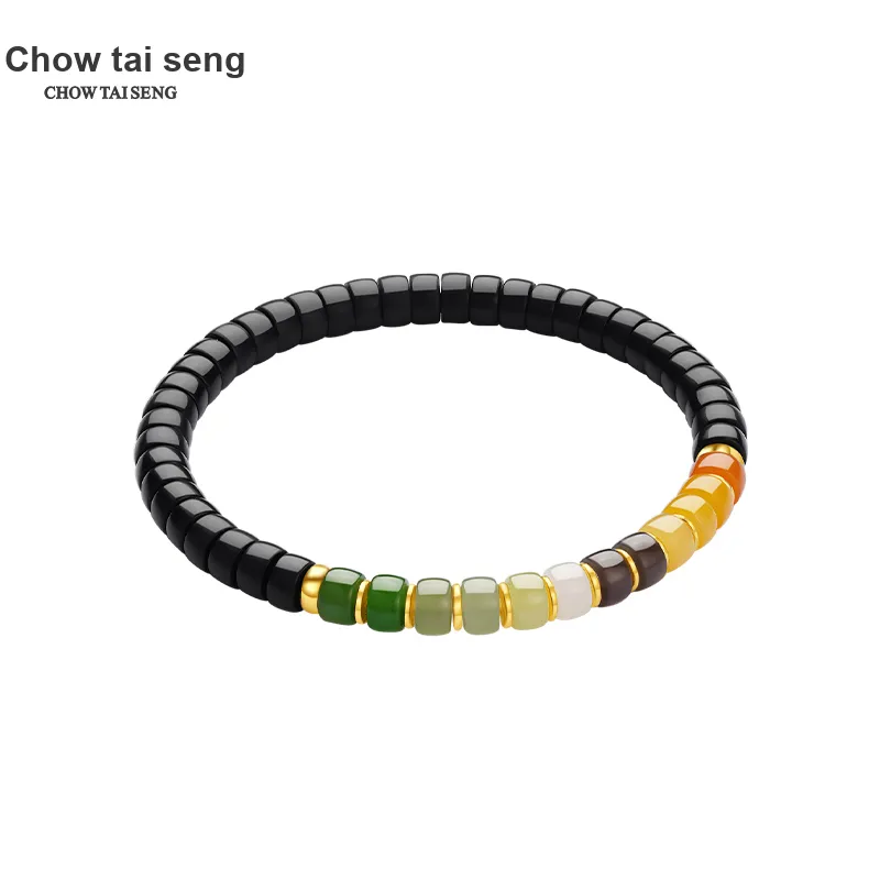 CHOW TAI SENG Beaded Bracelet Fortune Black Jade Unisex-4