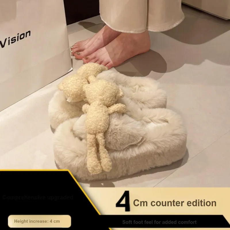 Meter Cute Cartoon Platform Fuzzy Slippers For Women's Fall And Winter Home Comfortable Platform Cotton Slipper-1