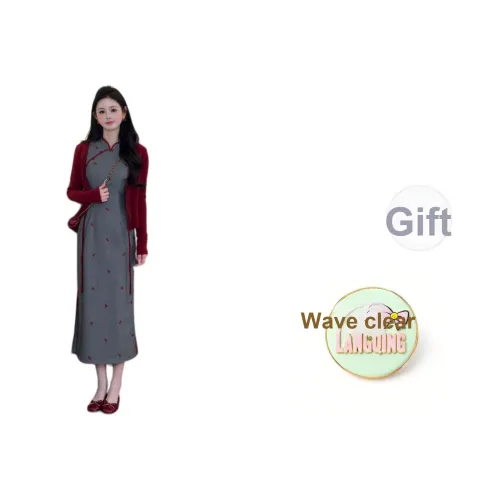 LANGQING Кардиган + Qipao Розыгрыш Бренд Наклеенный Женские Короткие Рукава Платья