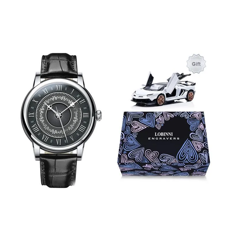 LOBINNI L Automatic Mechanical Movement Genuine Leather Strap Watch Men's Watches Black Dial-0