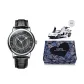Silver Black-Black Leather Strap