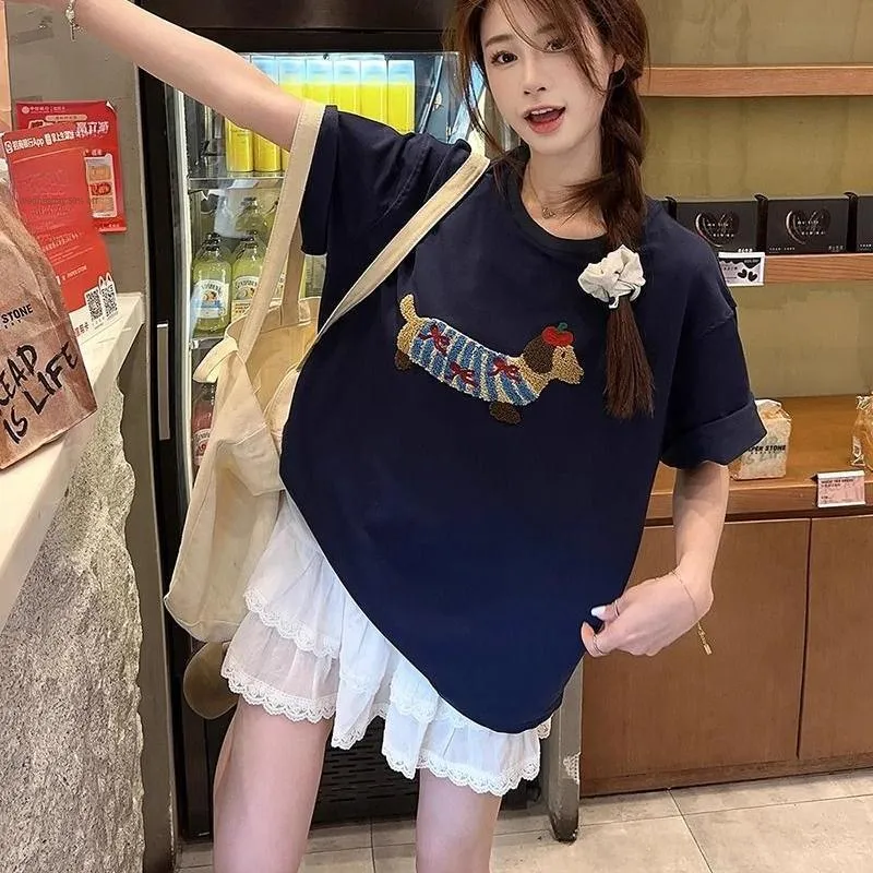 ABBY GODDESS Drop Shoulder Sleeve T Shirt Women's Blue-5