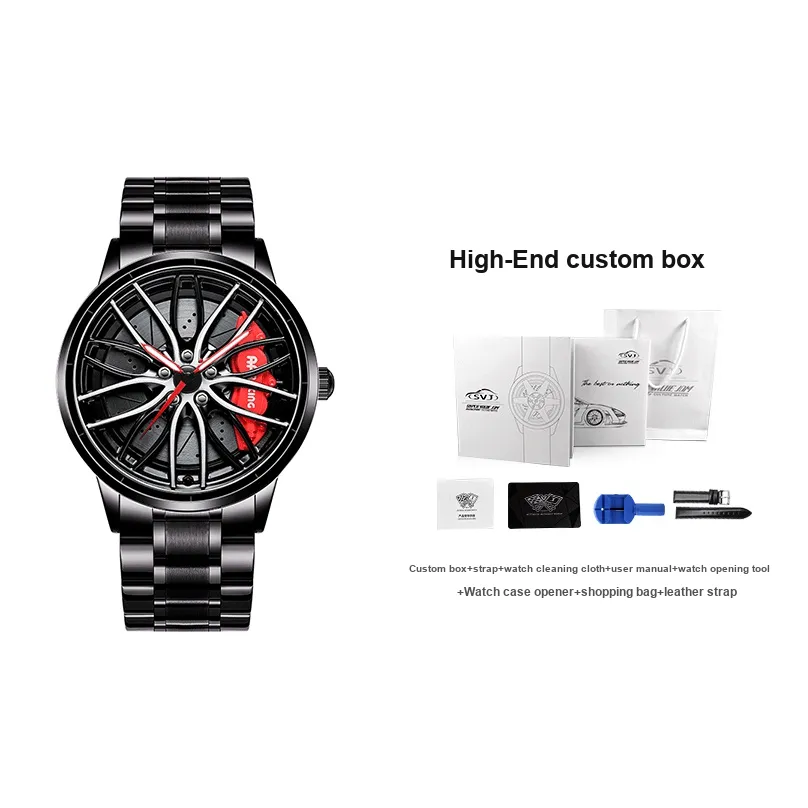 SVJ Кварцевый механизм нержавеющая сталь ремешок часы для мужчин черный циферблат модель A2022G005