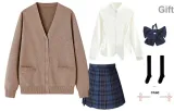 Brown Cardigan+White Long Skirt+Zuo Qianlan (45cm)+Bow Tie+Calf Socks+Hanger