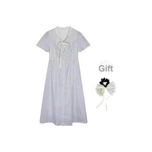 PAVEA Короткий рукав Платье Женское Синий Включает резинку для волос