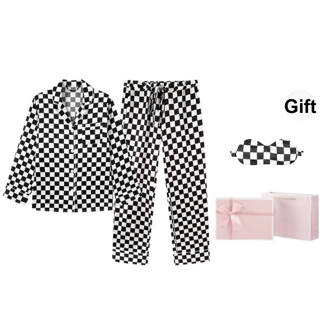 FREELASS Pajama Gift Box Women's Black White Plaid