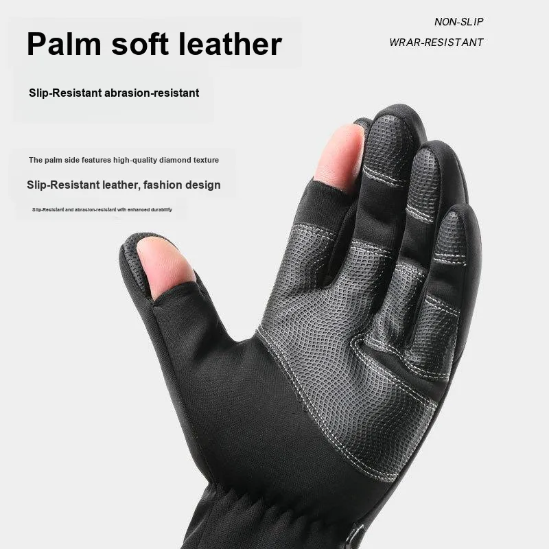AAJF Polar Fleece Silicone Conductive Leather Water Repellent Fabric Knit Gloves Unisex-4