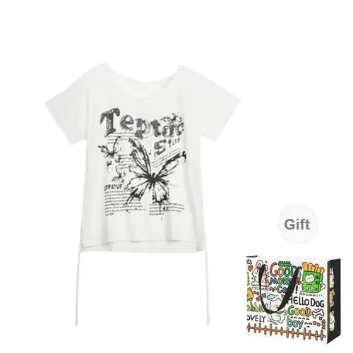 OURUOKE T Shirts Women's White Top Shopping Bag