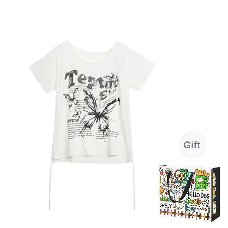 OURUOKE T Shirts Women's White Top Shopping Bag-0