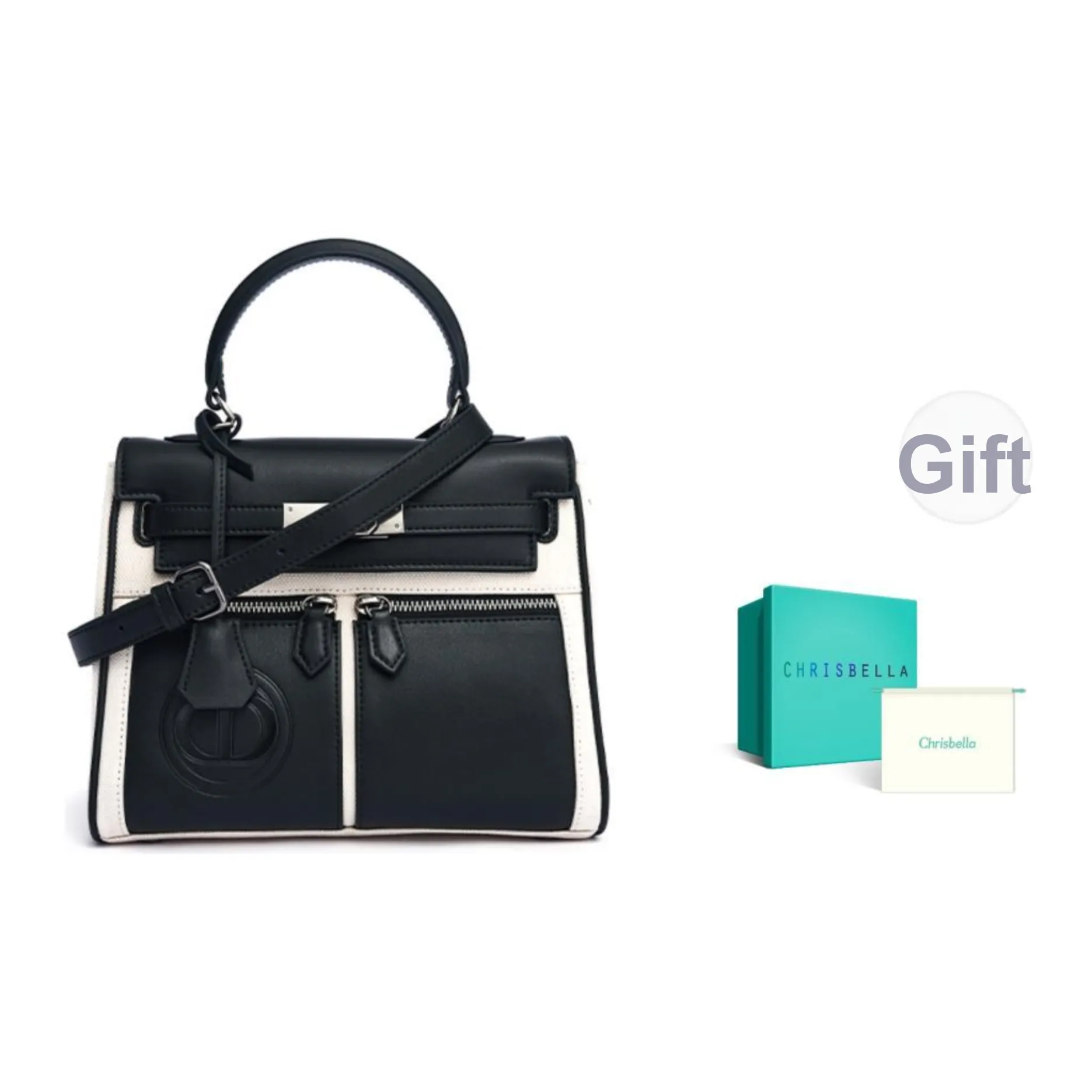 CHRISBELLA Fabric, Synthetic Leather Kelly Bag, Shoulder Bag, Handbag Regular Women's Black