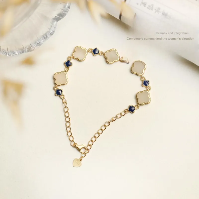 Artisan Lock Heart Jade S925 Silver Hetian Jade Bracelets Women's Pale Greenish White Jade-1