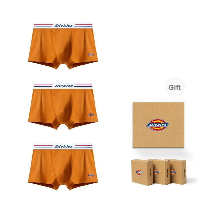 Dickies Underpants Men's Seamless Print LOGO Breathable Skin Friendly Sports Square Panty Gift Box Combo Set-34