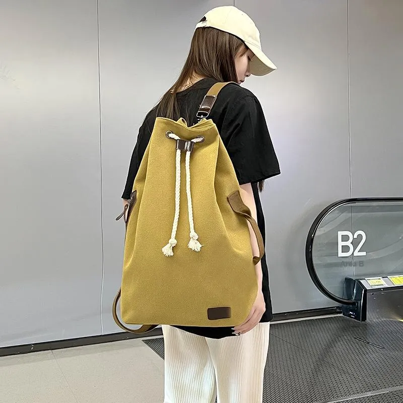Deli Bear Canvas Backpack Unisex Light Gray/Black/Khaki-12