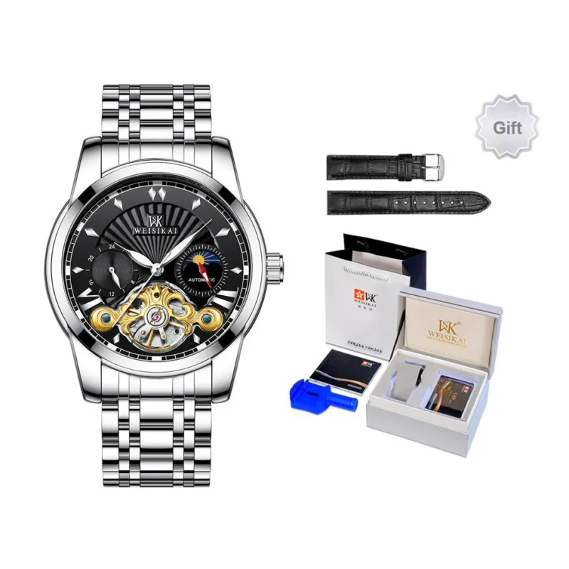 WSK Automatic Mechanical Movement Stainless Steel Watchband Women's Watch White Dial-1