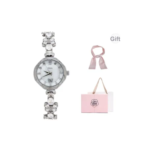 NANGL Кварцевый механизм стальной ремешок женские часы белый циферблат