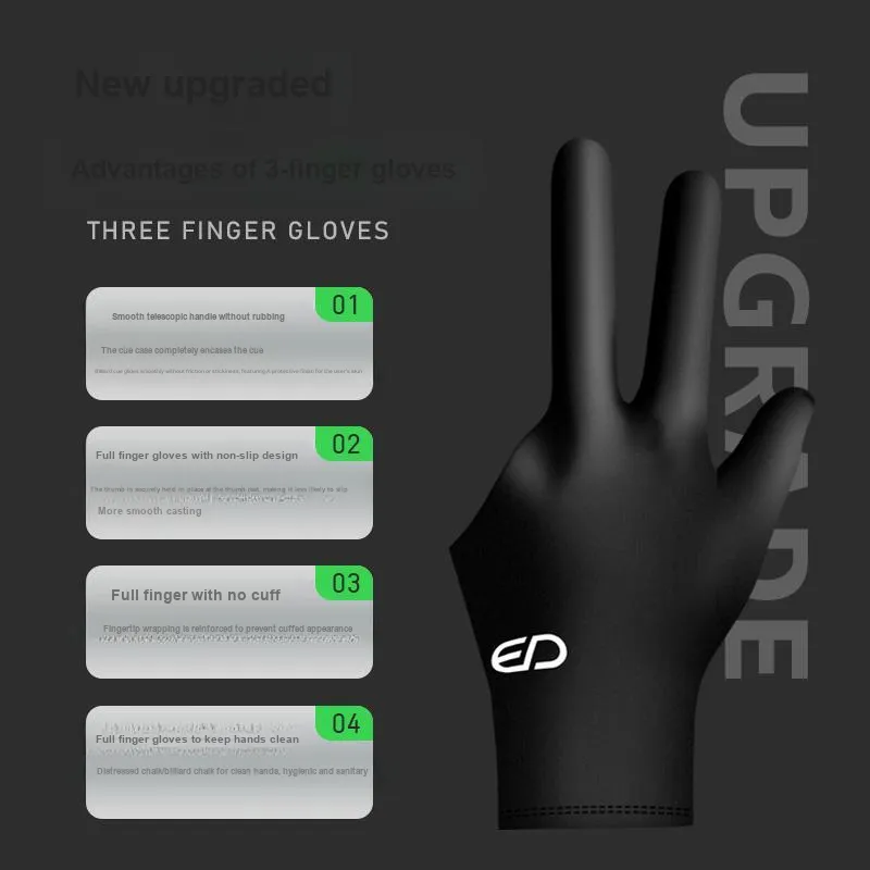 Weston Billiards Three Finger Gloves Polyester One Size Unisex Black-3
