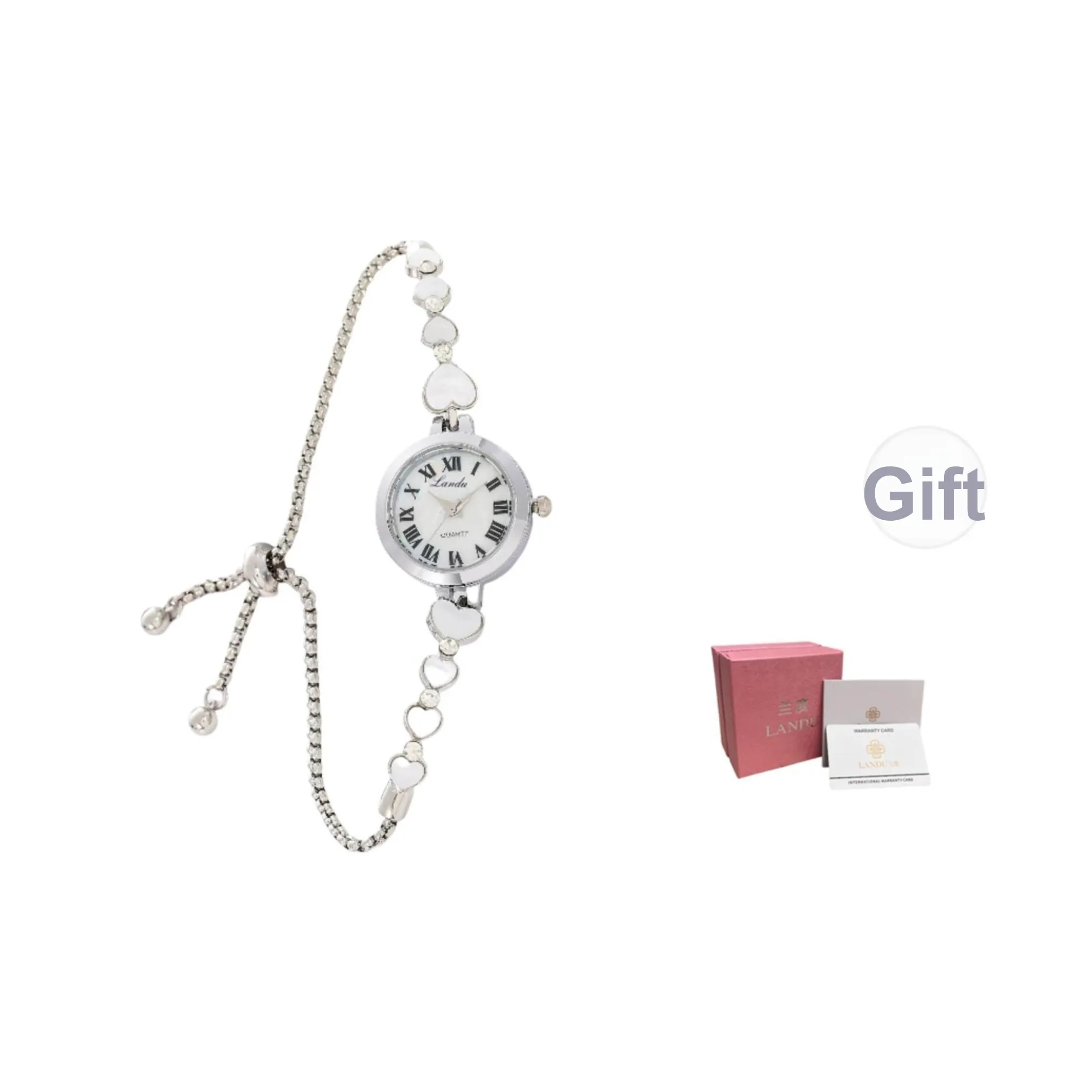 LANDU Кварцевый механизм сплав ремешок женские часы белый циферблат