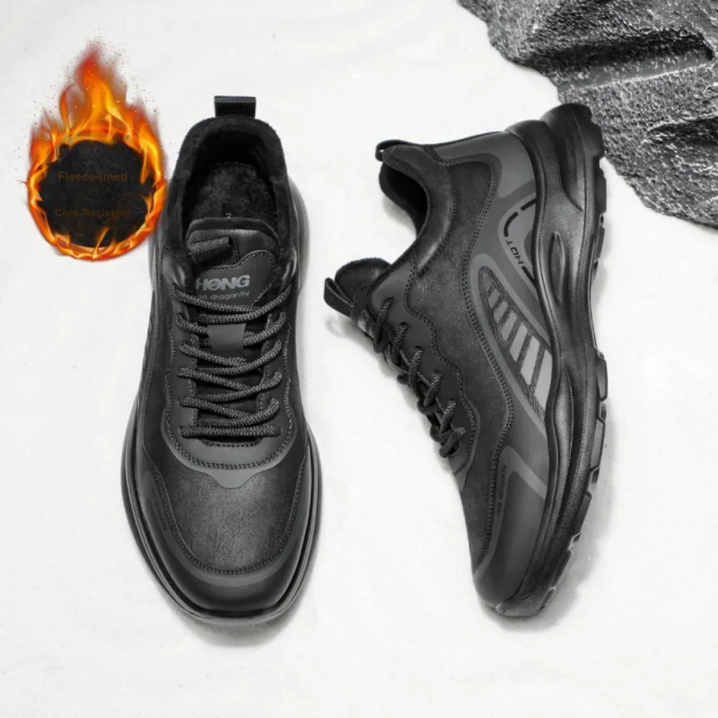 RED DRAGONFLY Platform Shoes Lightweight And Breathable Mid Top Casual Shoes Men's Black-4