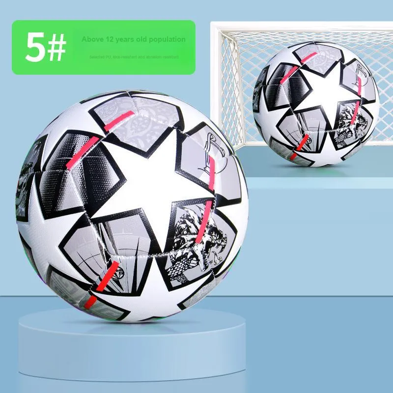 THREEHUAN Size 5 Ball Soccer PU Machine Stitched Soccer Ball Unisex Gray White-4