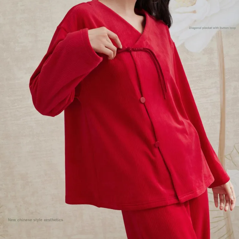 Aannsfam Pajama Set Women's Basic Red-4