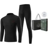 Men's Mock Neck Set (Black) Thickened and Fleece-Lined/Thermal
