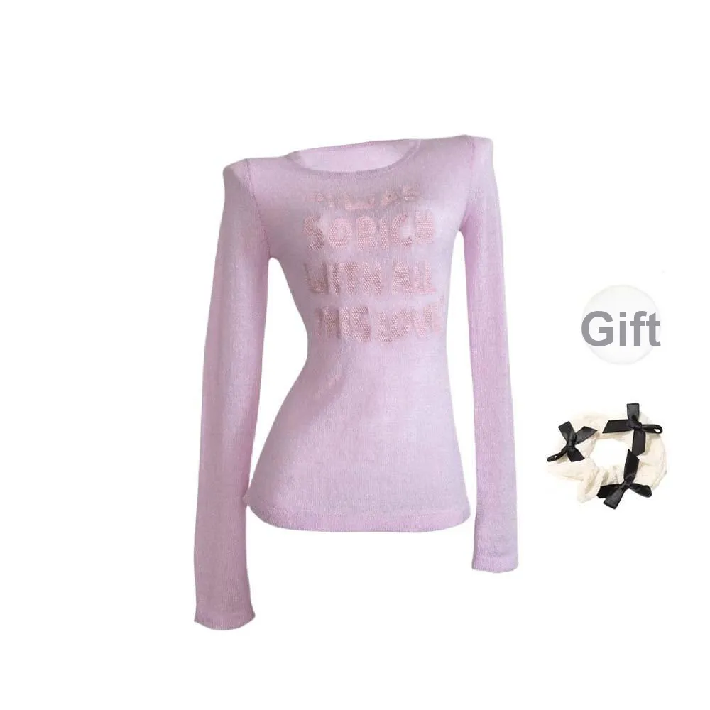 TURN UP Regular T Shirt Women's Light Pink+Bowknot Hair Tie Comes With