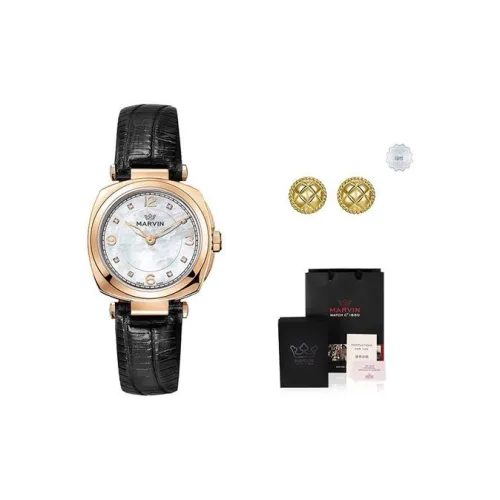 MARVIN Кварцевый механизм Женские часы 30,85 мм Жемчужная раковина Циферблат Цвет PVD покрытие Корпус часов