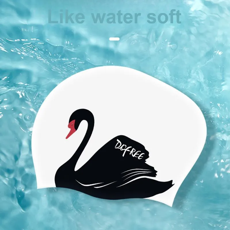 DUFAILY Swim Cap High-Rebound Silicone For Long Hair Women's 25CM - Alien Model Black Swan-3