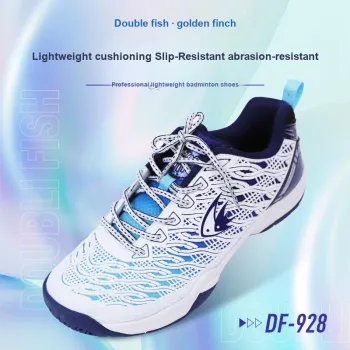 DOUBLEFISH Anti Slip Wear Resistant Low Top Badminton Shoes Unisex White Blue