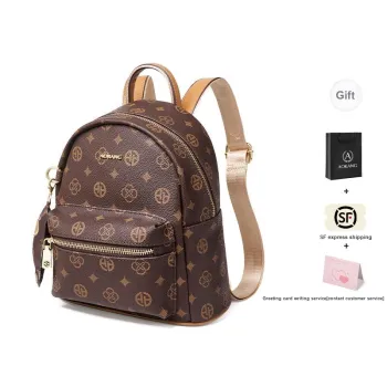 AOKANG PVC Backpack, Shoulder Bag, Travel Bag, Handbag Small Size Women's Coffee/Ecru