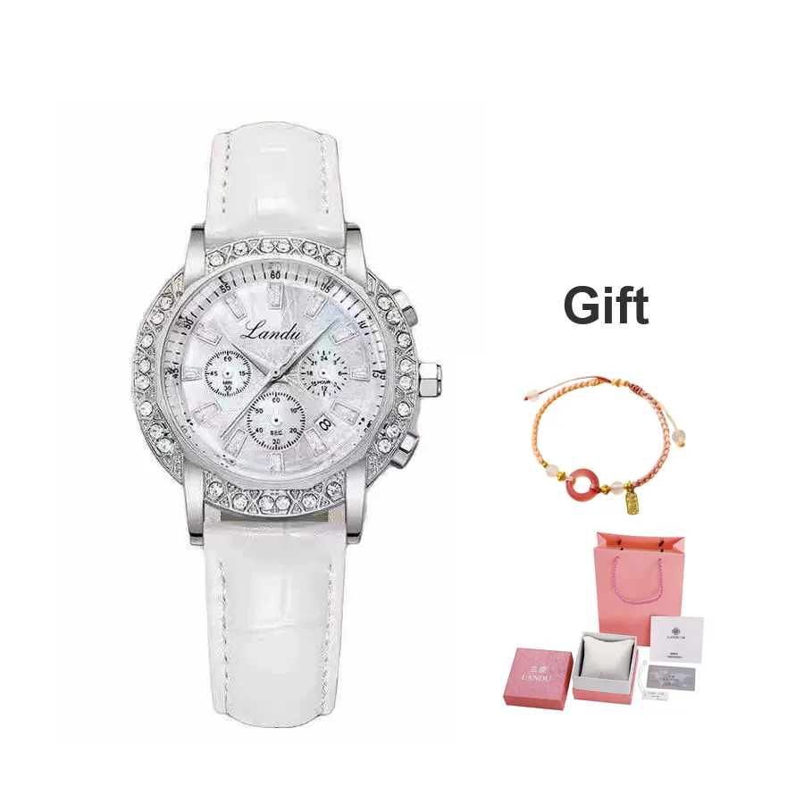 LANDU Кварцевый механизм Часы Женские Белый циферблат