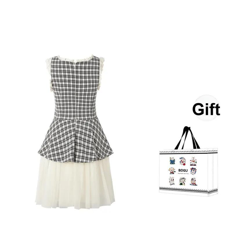 BDGU Sleeveless Dresses Women's Plaid Dress-1