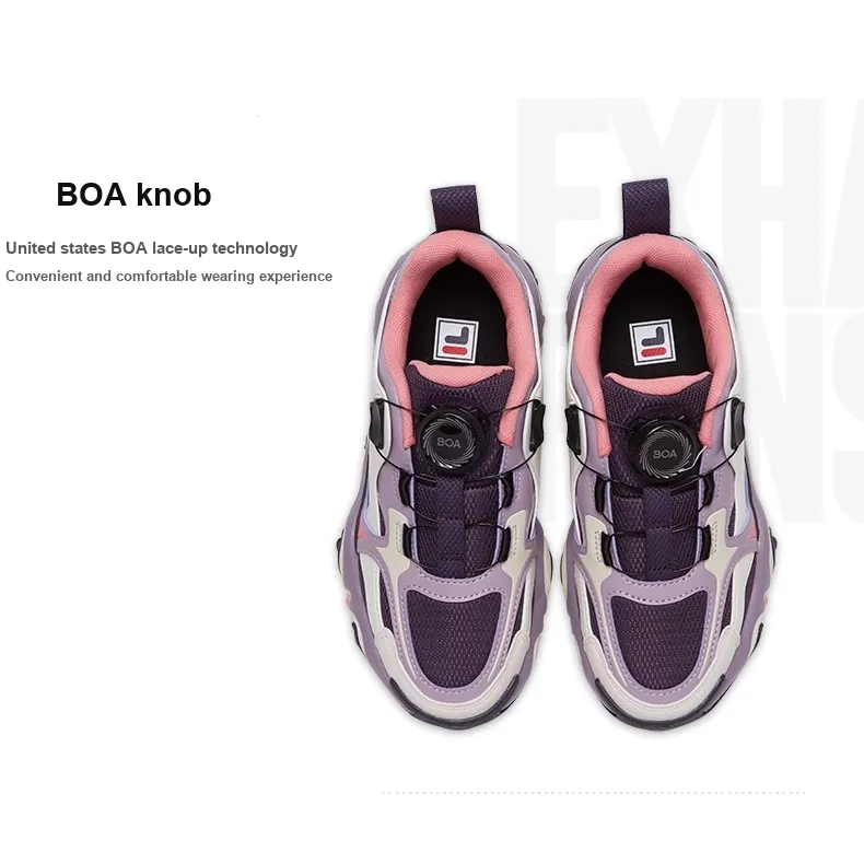 FILA KIDS Breathable And Slip Resistant Low Top Kids' Training Shoes Dark Purple Unisex-4