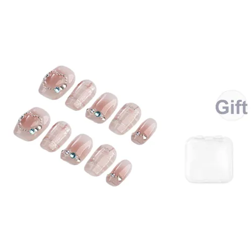 SHANGSHIQIN Сигнал сердца Сладкий стиль Ледяная прозрачность Девичий розовый False Nail Короткий LADDER Розовый Румяна Стойка 15 мм