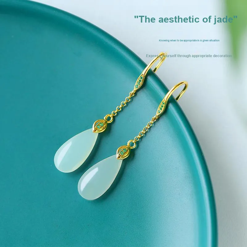 KUNYUYAO Hetian Jade Earrings White Jade Women's-2