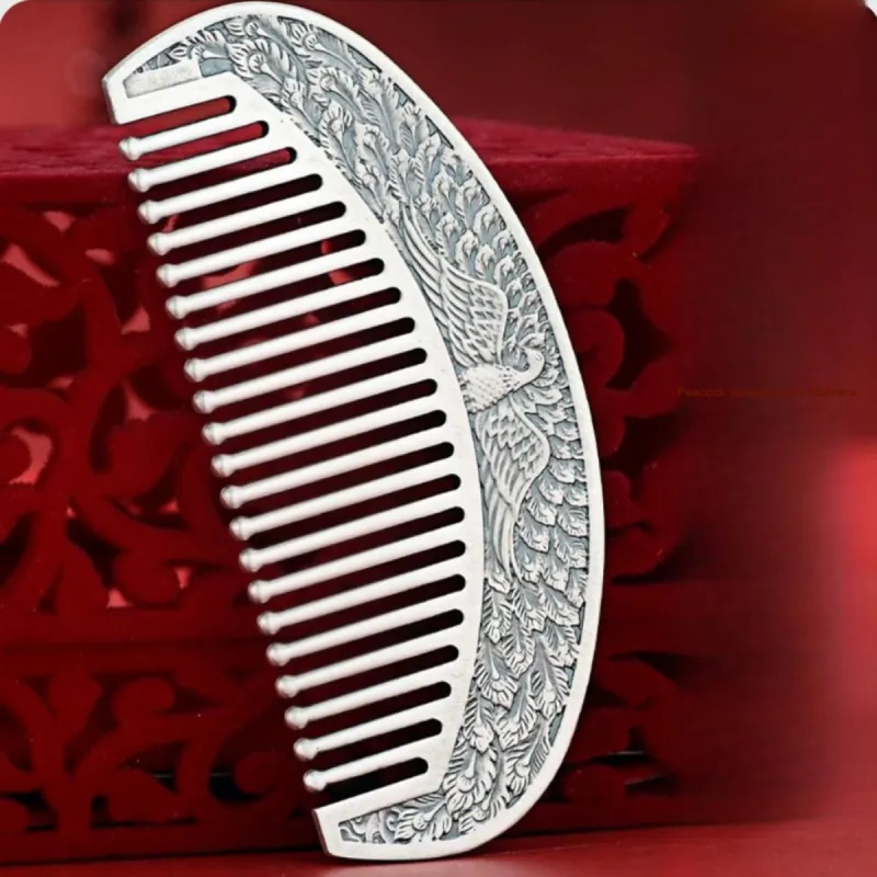 QINGFU 999 Fine Silver Semi Circular Comb For Scraping And Massaging Women's-14
