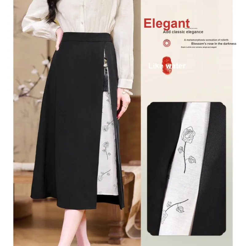 Like The Age Of Water Spring Long Sleeved Dress Loose Fit Women's Black-2