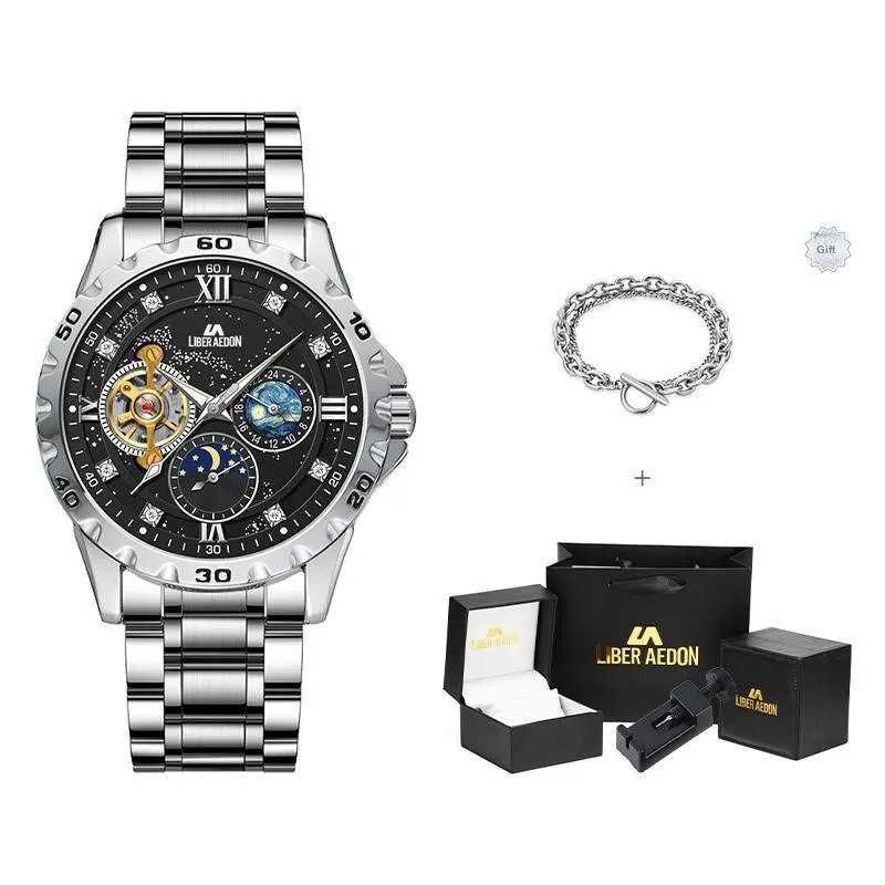 LIBER AEDON Wrist Watch Automatic Mechanical Movement Black Dial Men's Watches-8
