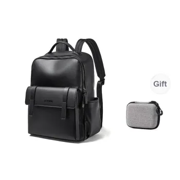 SEPTWOLVES PU Laptop Bag Backpack QPL Unisex Black