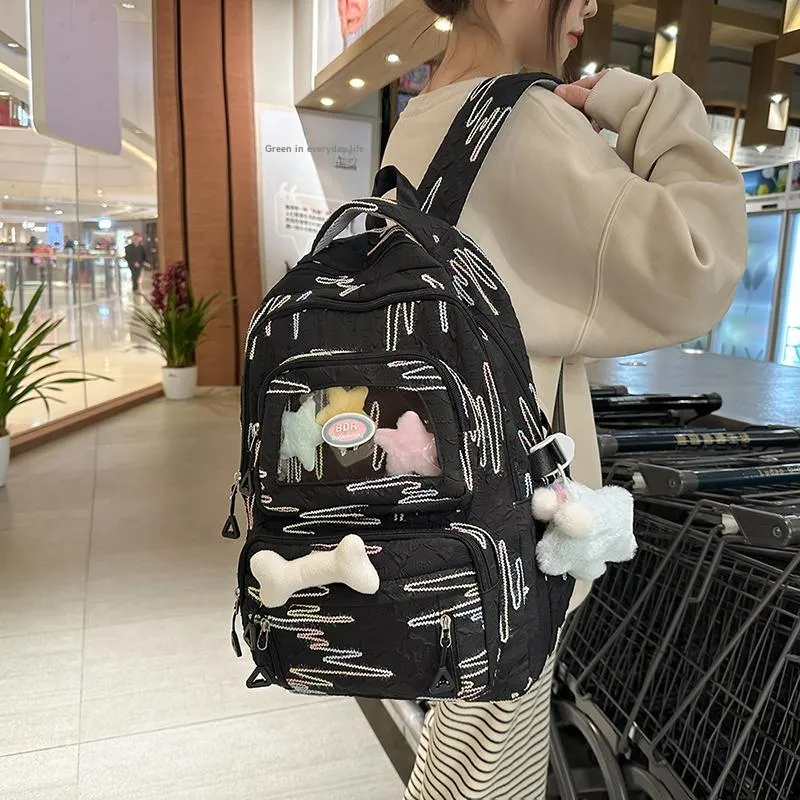 Deli Bear Nylon Backpack Women's Black/White/Pink-4